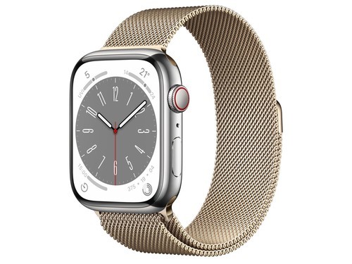 Apple（苹果）Watch Series 8银色不锈钢表壳米兰尼斯表带 金色 蜂窝网络 45mm