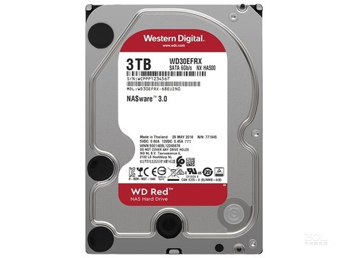 西部数据红盘 3TB 5400转 64M SATA3（WD30EFAX）